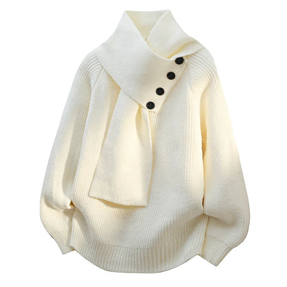 Women's Sweater Soft Scarf Neck Design - VibreMode