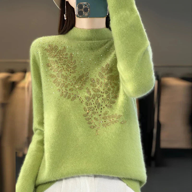 Women's Embellished Sweater Leaf Design