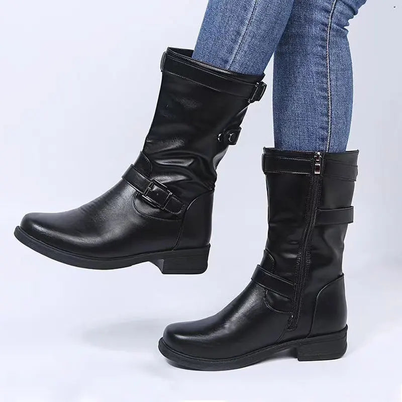 Women's Flat Boots Buckle Strap - VibreMode