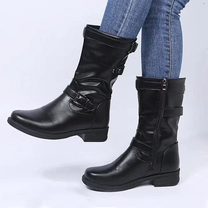 Women's Flat Boots Buckle Strap - VibreMode