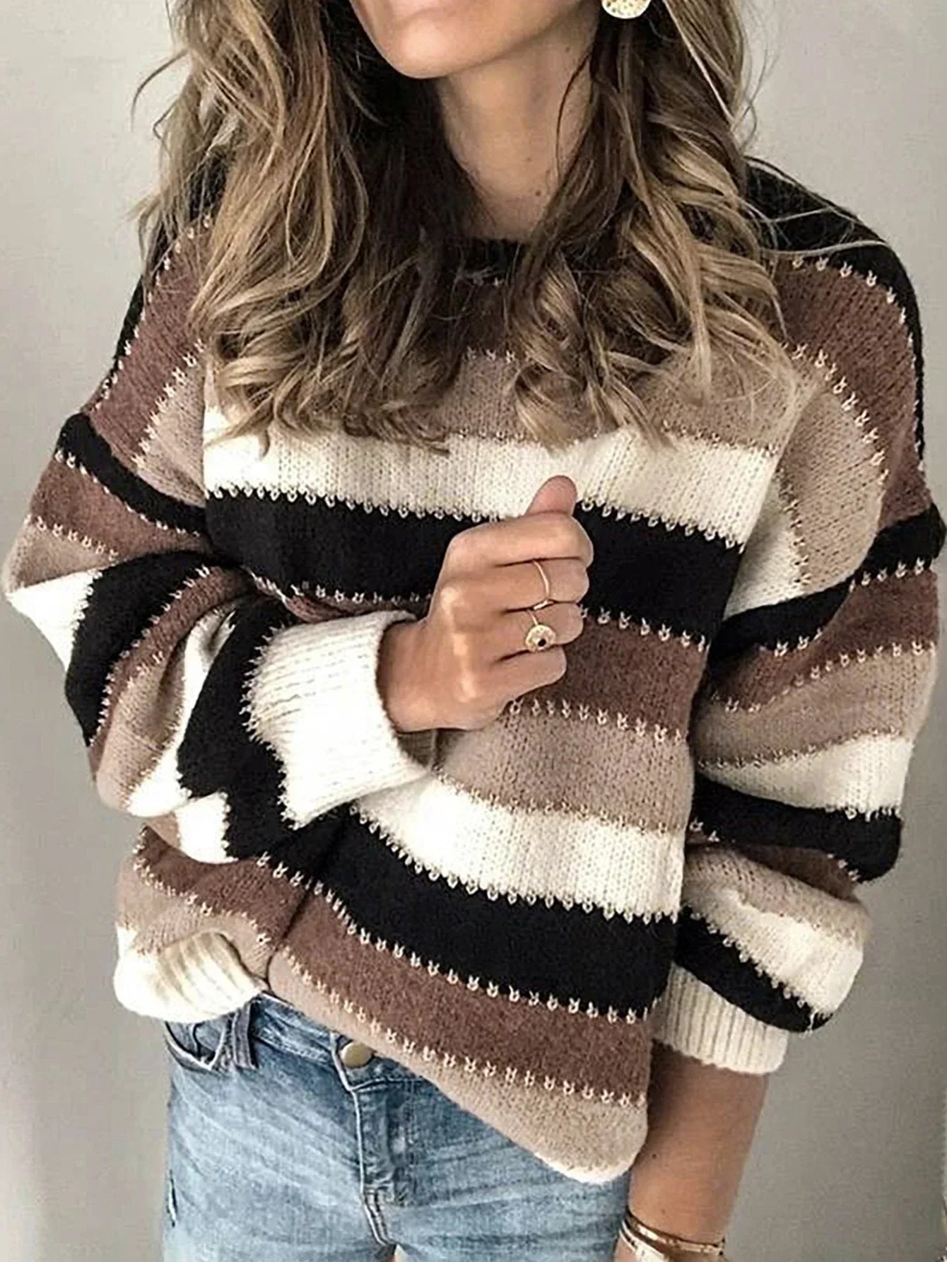 Women's Striped Sweater Loose Fit - VibreMode