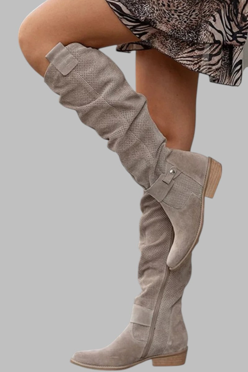 Women's Slouchy Knee High Boots Block Heel - VibreMode