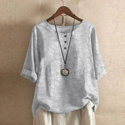 Women's Short Sleeve Blouse Cotton Button Front