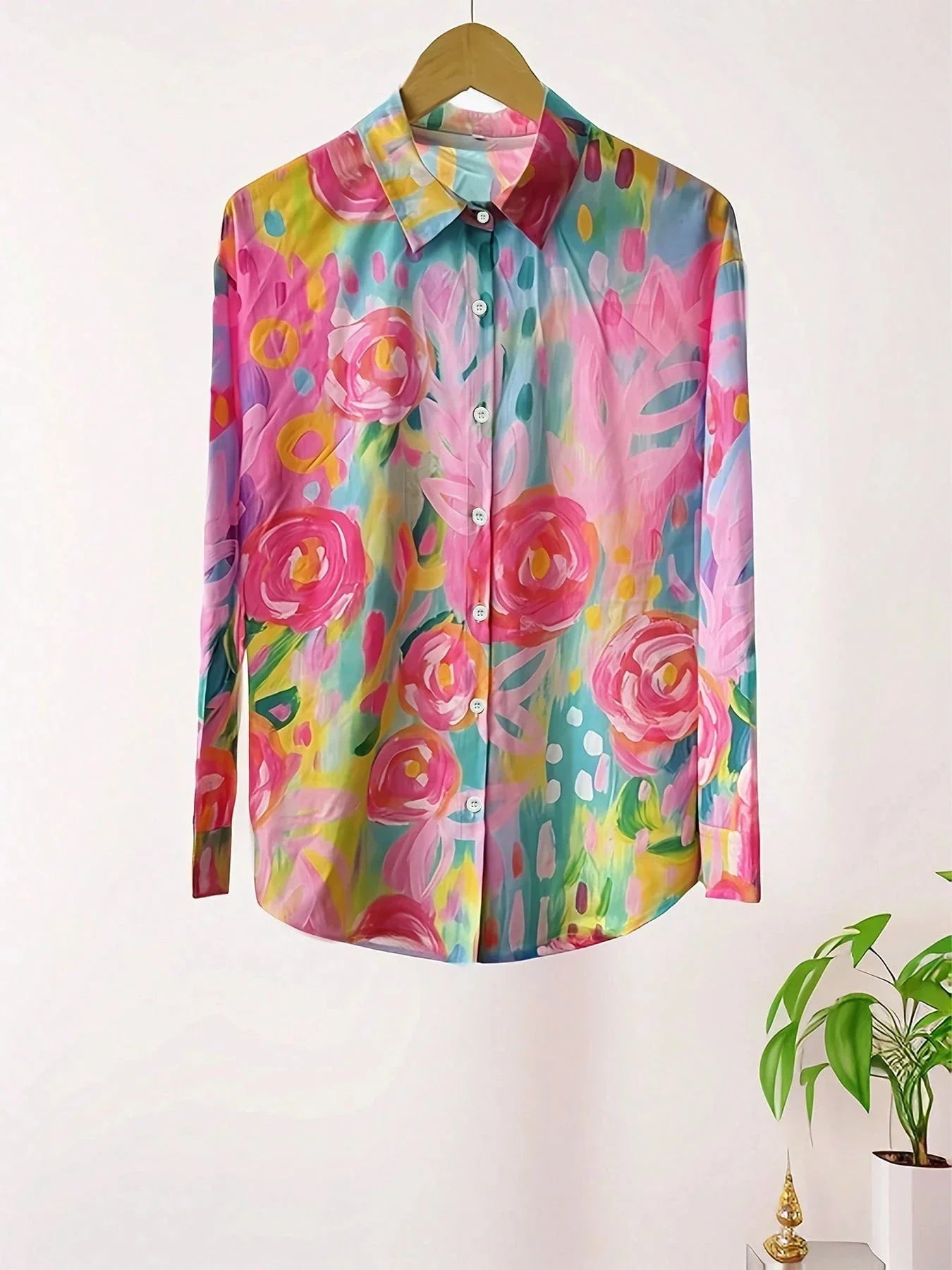 Women's Button Front Printed Blouse