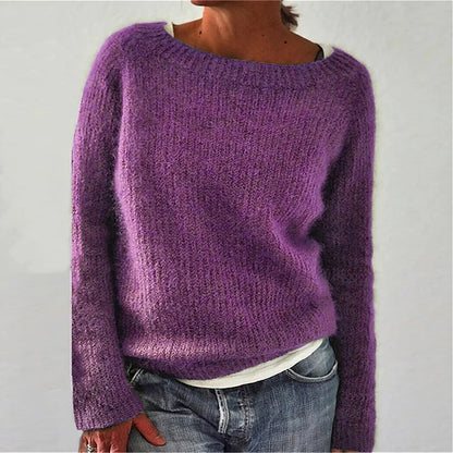 Women's Cozy Knit Sweater Loose Fit Boot Neck Pullover
