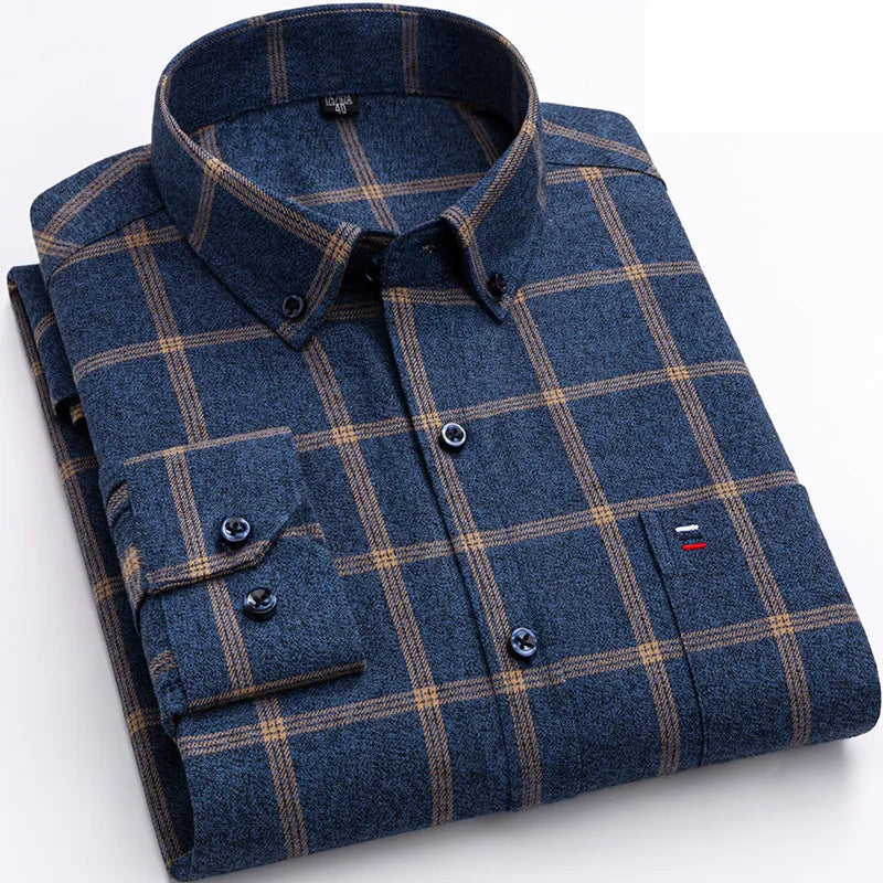 Men's Long Sleeve Check Shirt Cotton Button Down