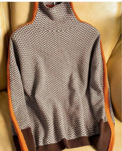 Women's Long Sleeve Sweater Contrasting Trim - VibreMode