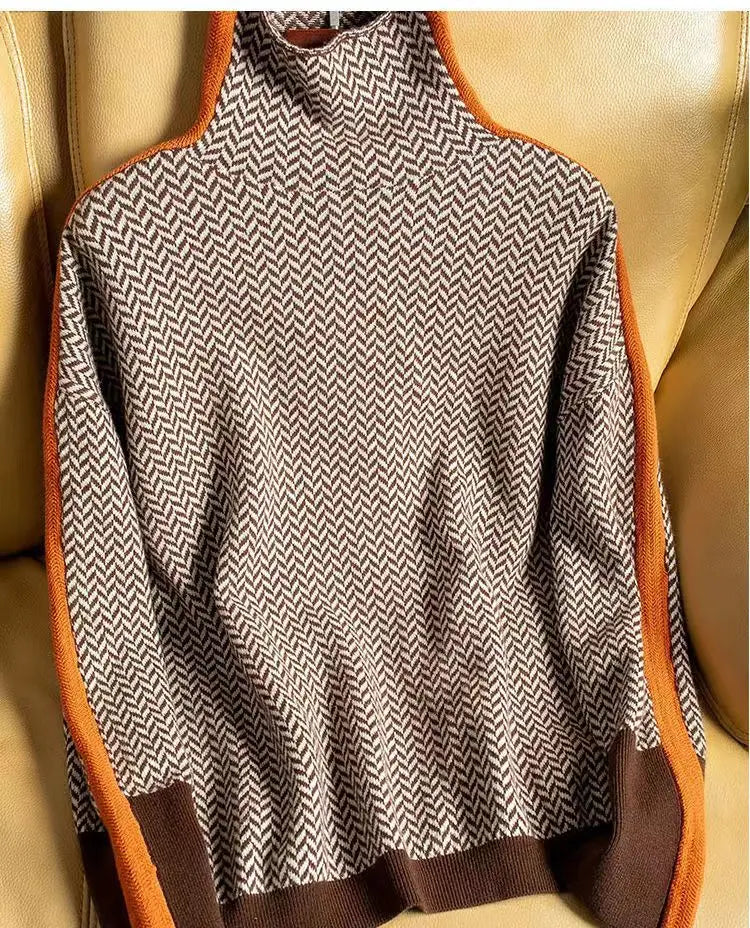 Women's Turtle Neck Printed Sweater - VibreMode