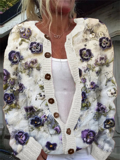 Women's Patterned Knit Cardigan Button Front