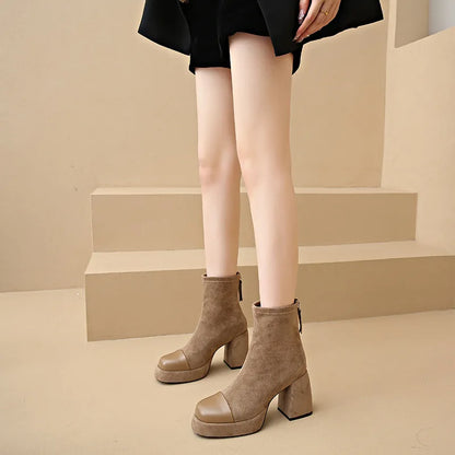 Women's Boots Back Zip Rounded Toe
