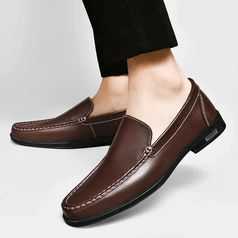 Barry Men's Slip-On Loafers Comfortable Leather Brown