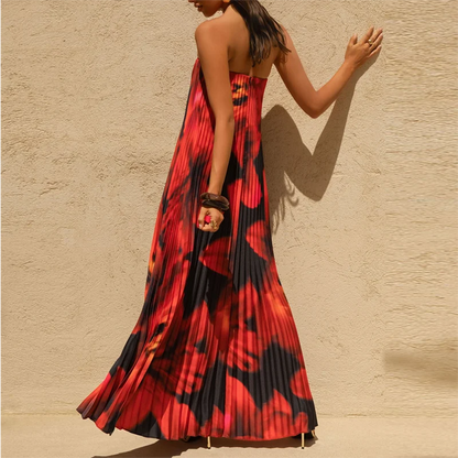 Women's Pleated Maxi Floral Dress