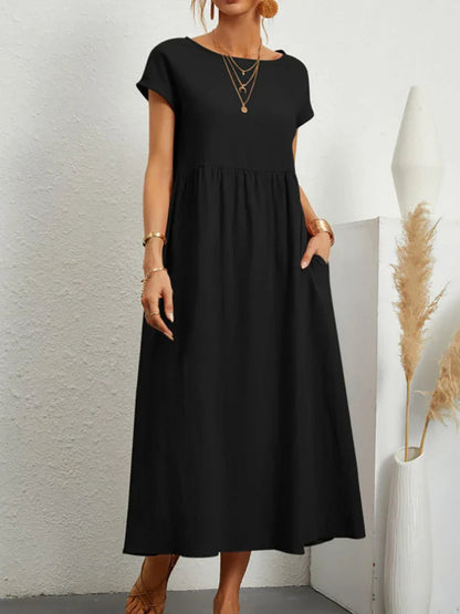 Women's Cotton O-Neck Vintage Dress