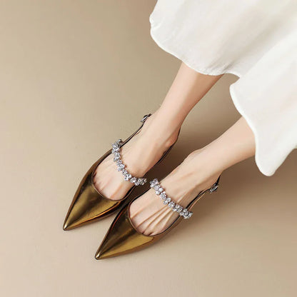 Women's Crystal Slingback Heels Pointed Toe Pumps