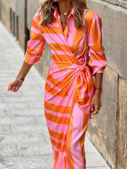 Women's Maxi Wrap Dress with Collar