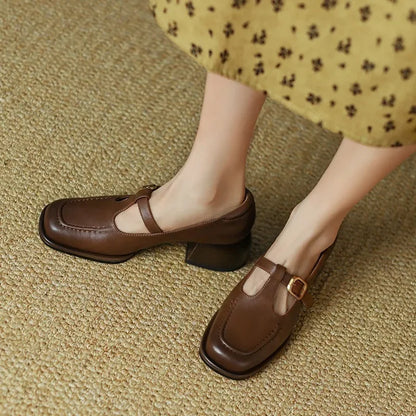 Women's T-Strap Mary Jane Shoes Low Block Heel
