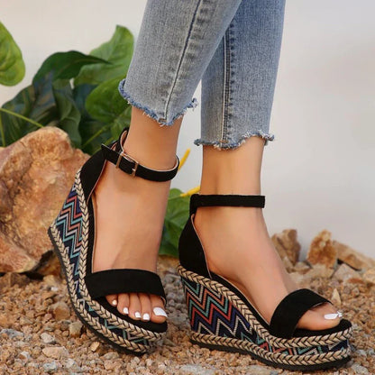 Women's Wide Fit Wedge Sandals Cushioned Brown