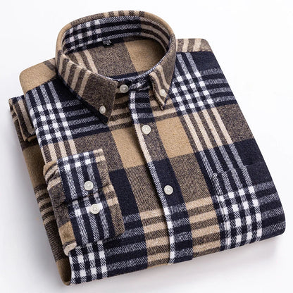 Men's Plaid Dress Shirt Button Front Pointed Collar
