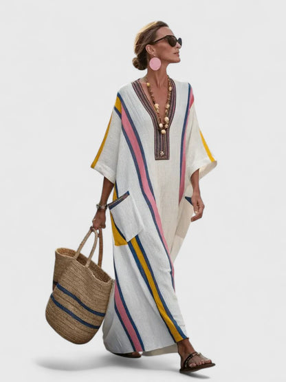 Women's Casual Striped V-Neck Maxi Dress