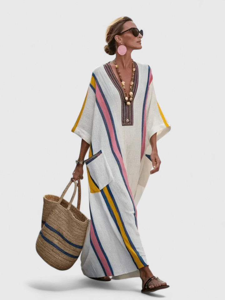 Women's V-Neck Maxi Dress Stripe Detail