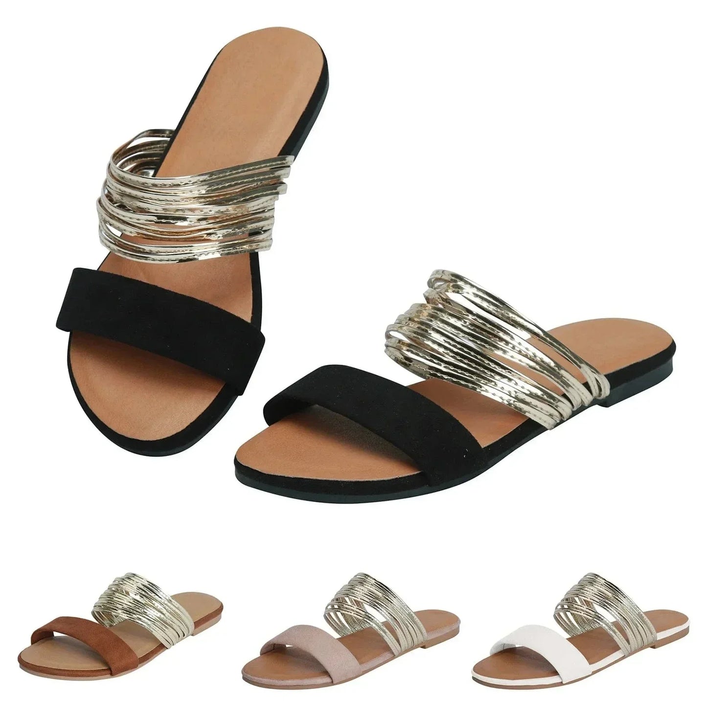 Women's Slide Sandals Multi-Strap Design