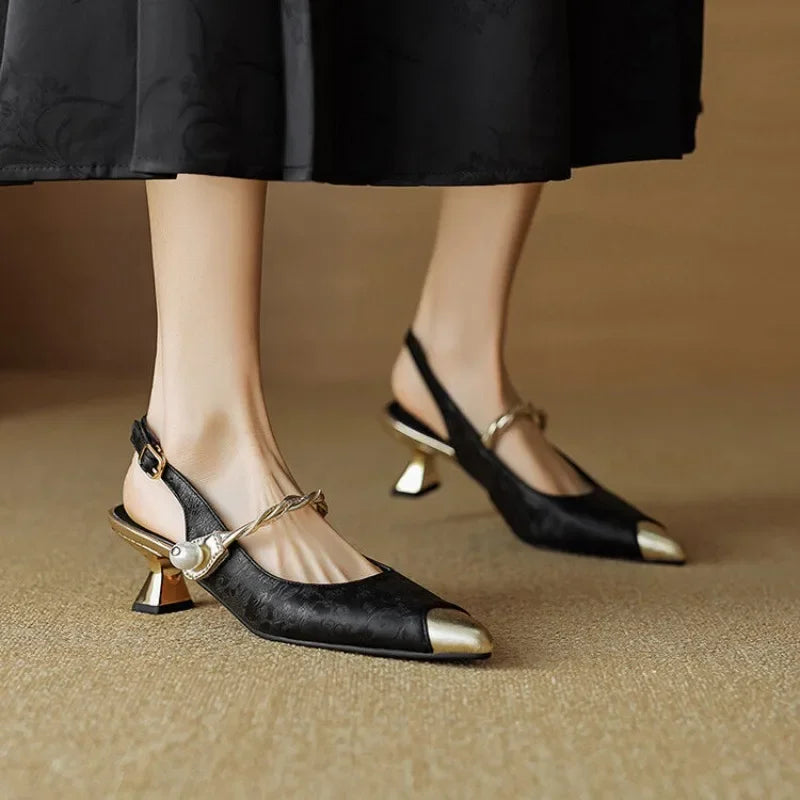 Women's Pearl Kitten Heels Slingback Pumps