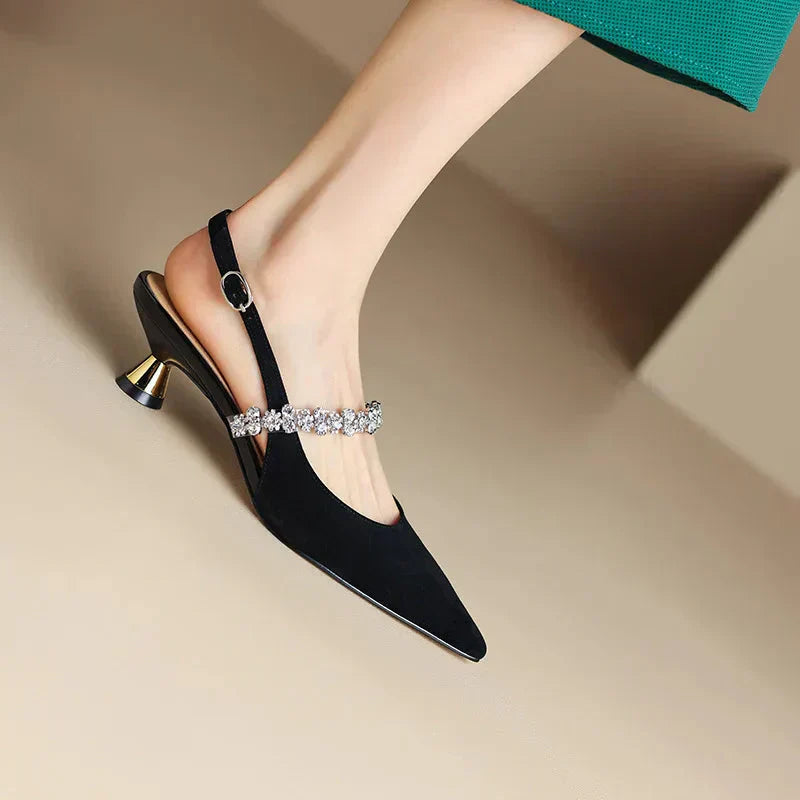 Women's Crystal Slingback Heels Pointed Toe Pumps