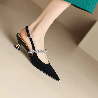 Women's Crystal Slingback Heels Pointed Toe Pumps