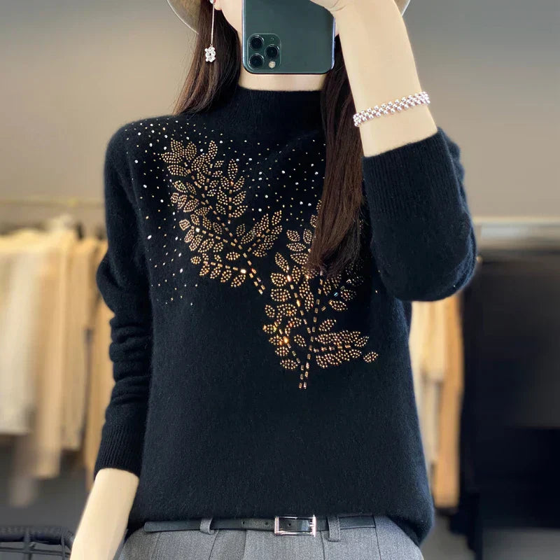 Women's Embellished Sweater Leaf Design