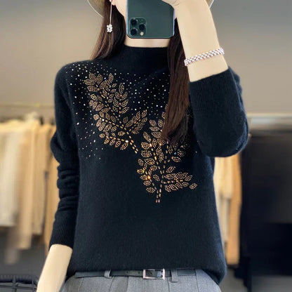 Women's Embellished Sweater Leaf Design
