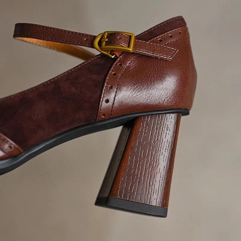 Women's Block Heel Pumps Ankle Strap Brogue