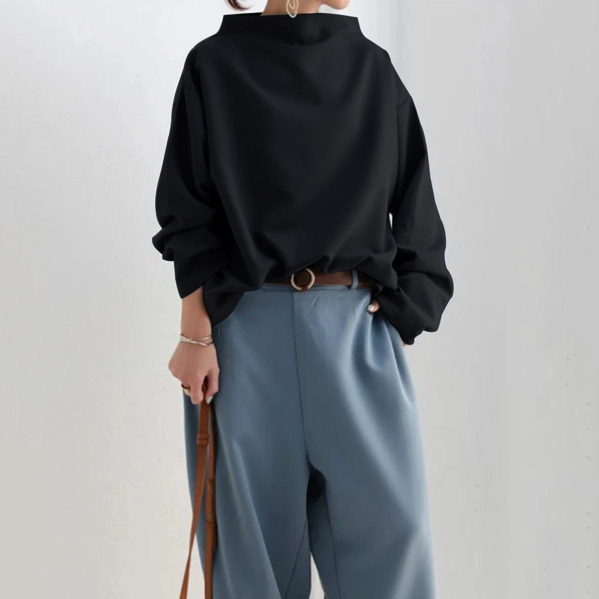 Women's Oversized Sweater High Neck Long Sleeve
