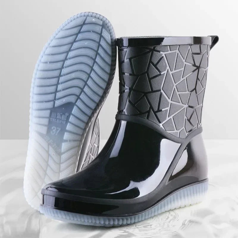 Women's Waterproof Rain Boots Mid-Calf Non-Slip Lightweight - VibreMode