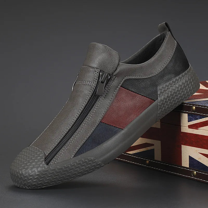 Men's Slip-On Sneakers Side Zipper Contrast Panels Comfortable