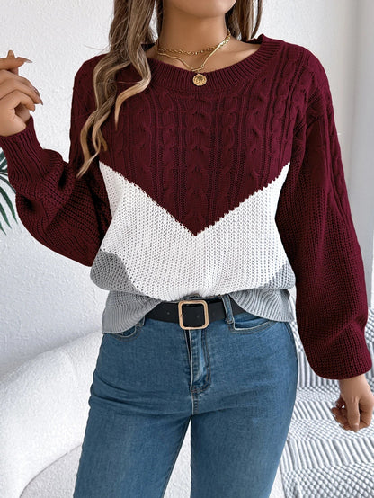 Women's Long Sleeve Sweater Contrast Panel