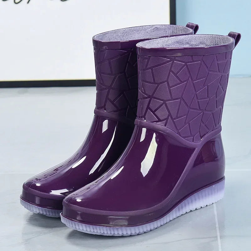 Women's Waterproof Rain Boots Mid-Calf Non-Slip Lightweight