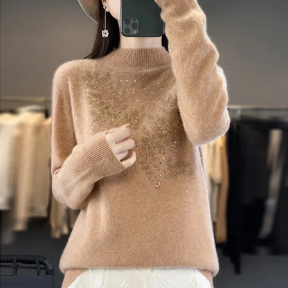 Women's Beaded Sweater Floral Embellishment