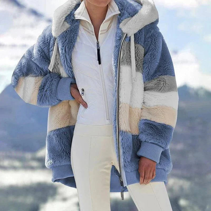 Women's Plush Overcoat Colorblock