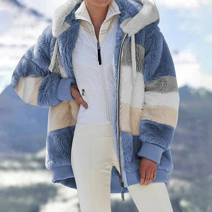 Women's Plush Overcoat Colorblock