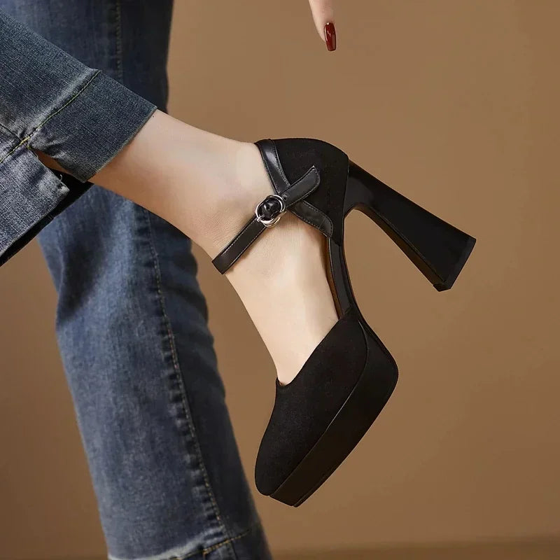 Women's Ankle Strap High Heel Pumps Block Heel