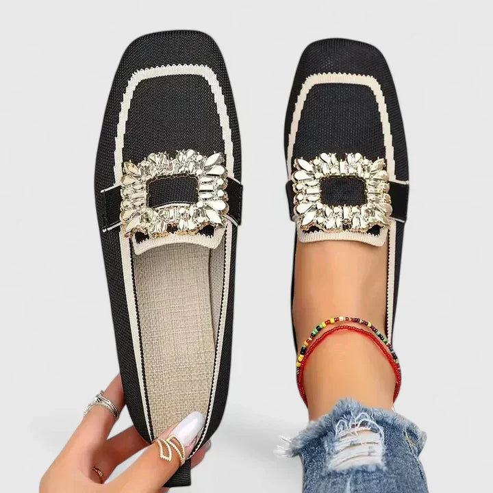 Women's Square Toe Loafers Buckle Detail