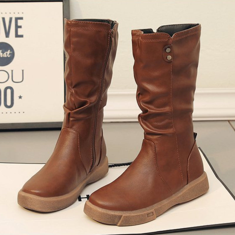 Women's Vegan Leather Boots Waterproof Zipper