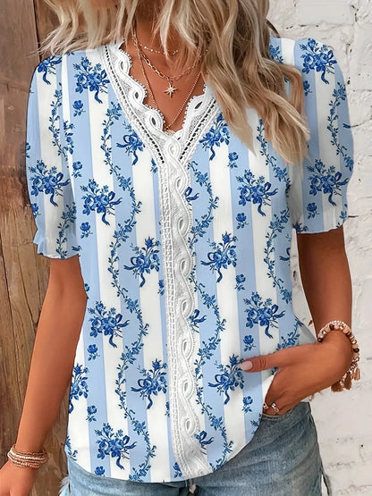 Women's V-Neck Floral Lace Blouse