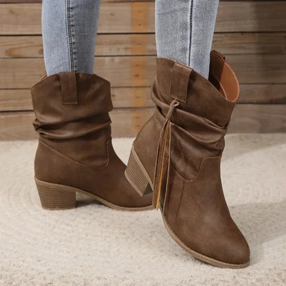 Women's Block Heel Boots Side Tie