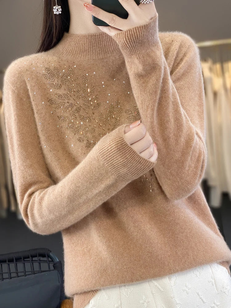 Women's Embellished Sweater Leaf Design