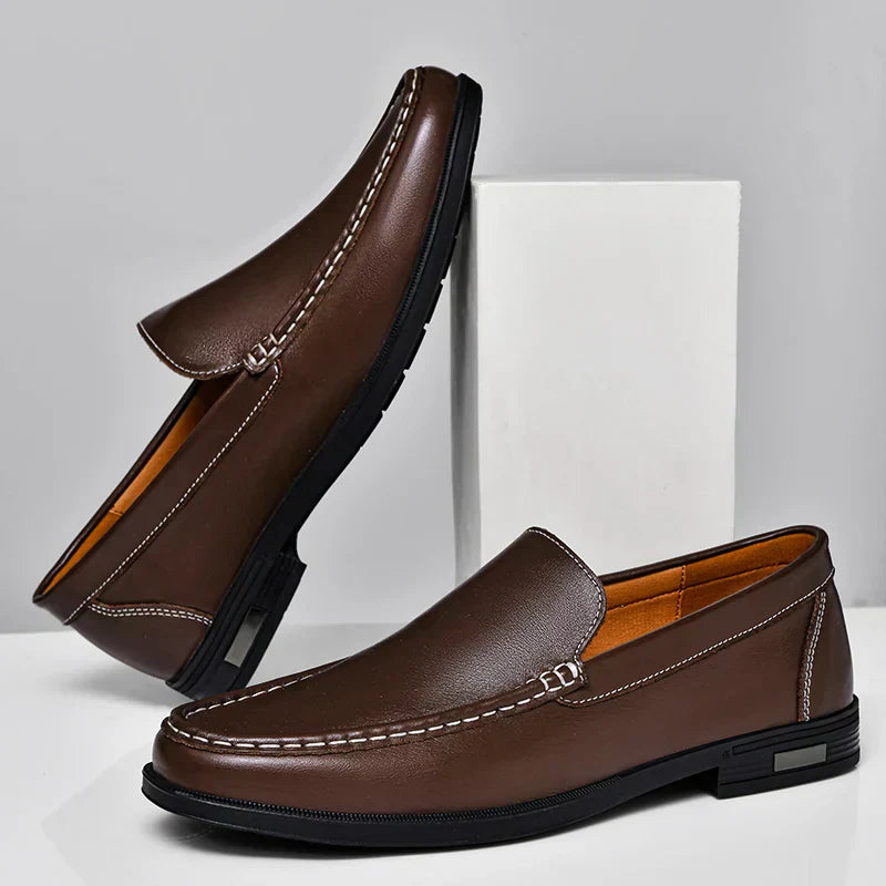 Barry Men's Slip-On Loafers Comfortable Leather Brown