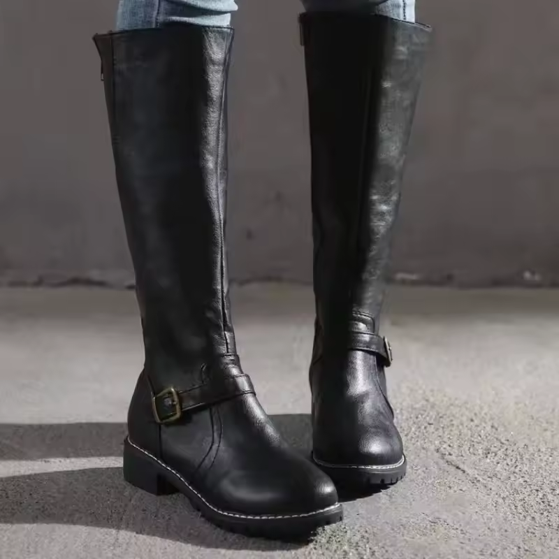 Women's Knee-High Boots Closed Toe Buckle Detail
