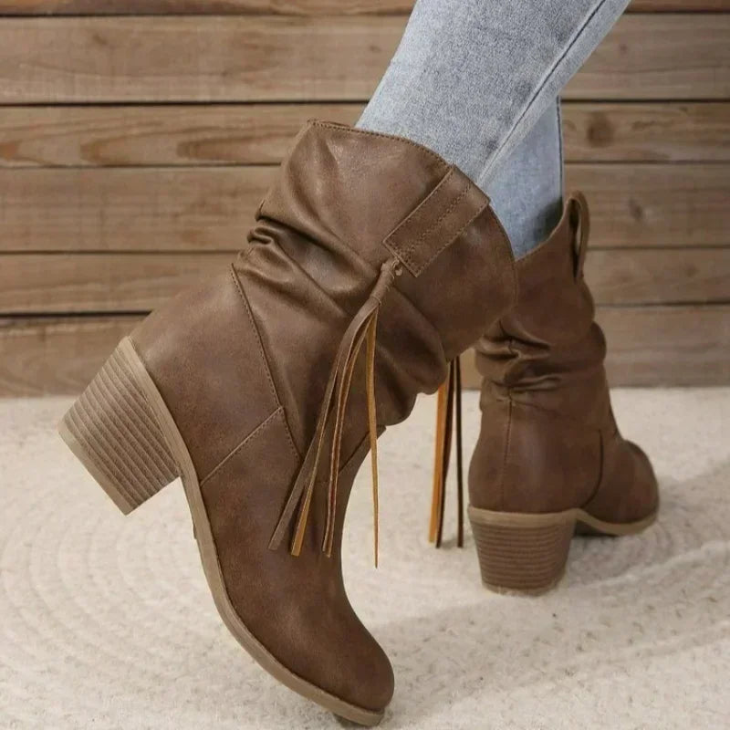 Women's Block Heel Boots Side Tie