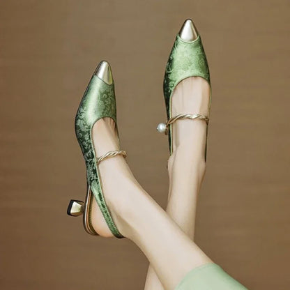 Women's Pearl Kitten Heels Slingback Pumps