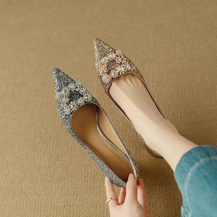 Sparkly High Heel Pumps with Crystal Strap Detail